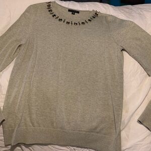 Ann Taylor Gray Embellished Crew Neck Sweater